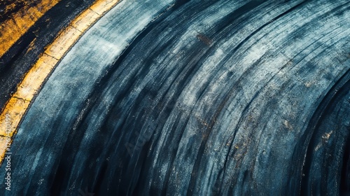 Tire marks on a racetrack surface showcasing high-speed turns and drifting effects from a recent motorsport event photo