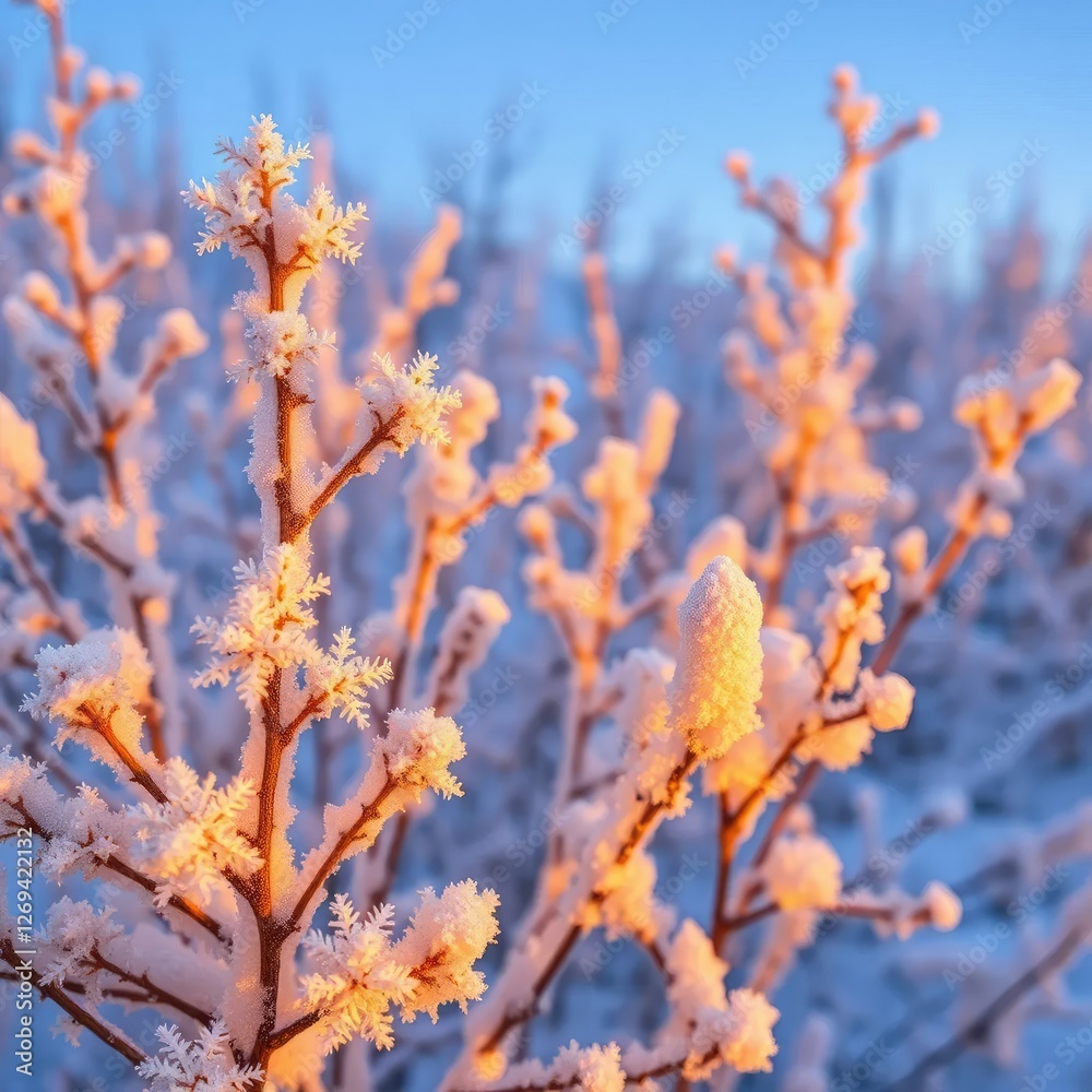 Frosty golden snowflakes adorn the winter landscape, Nature, Icy, Frosty Frosty golden snowflakes adorn the winter landscape, Nature, Icy, Frosty