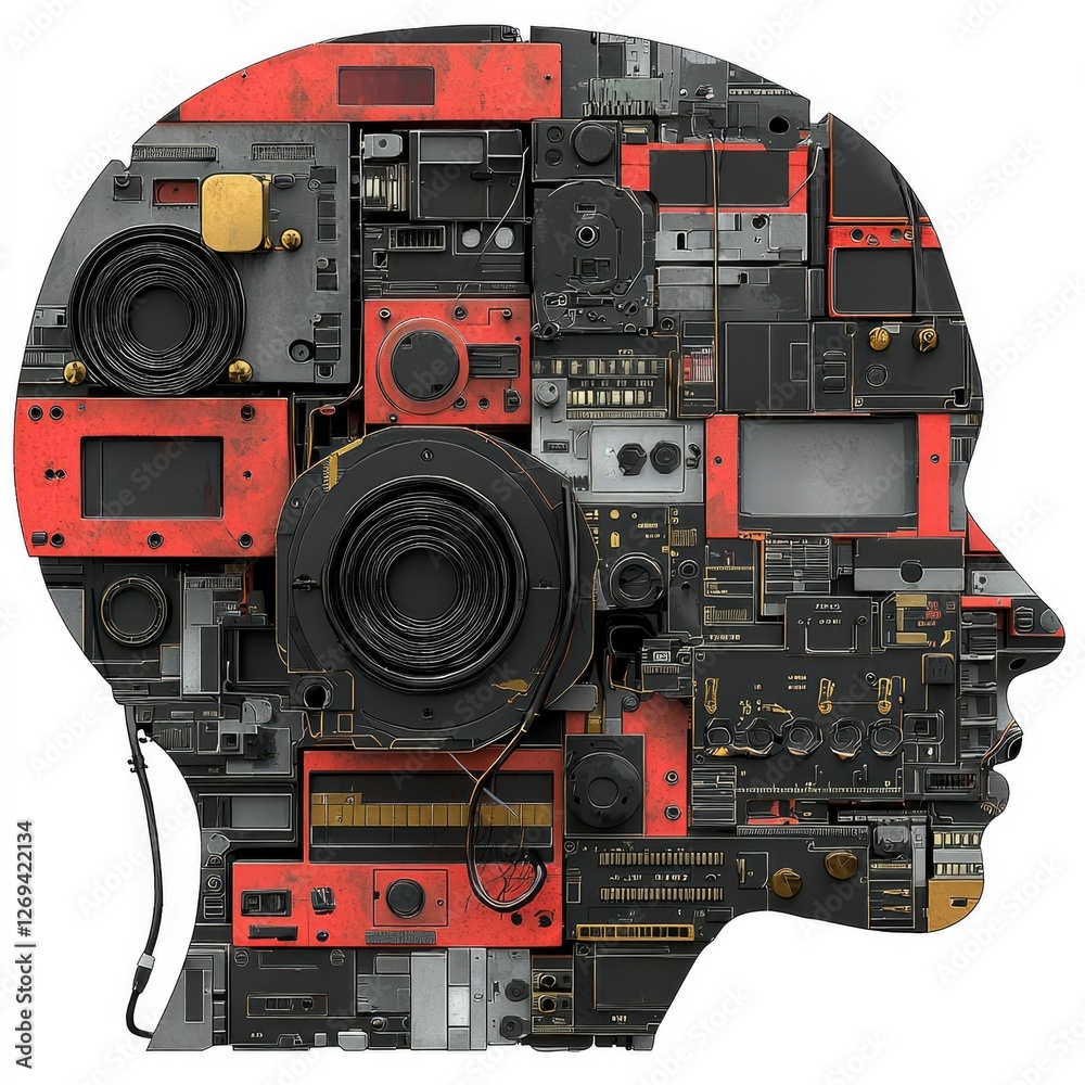 Fototapeta premium Human Head Composed of Technological Components - Artificial Intelligence Concept
