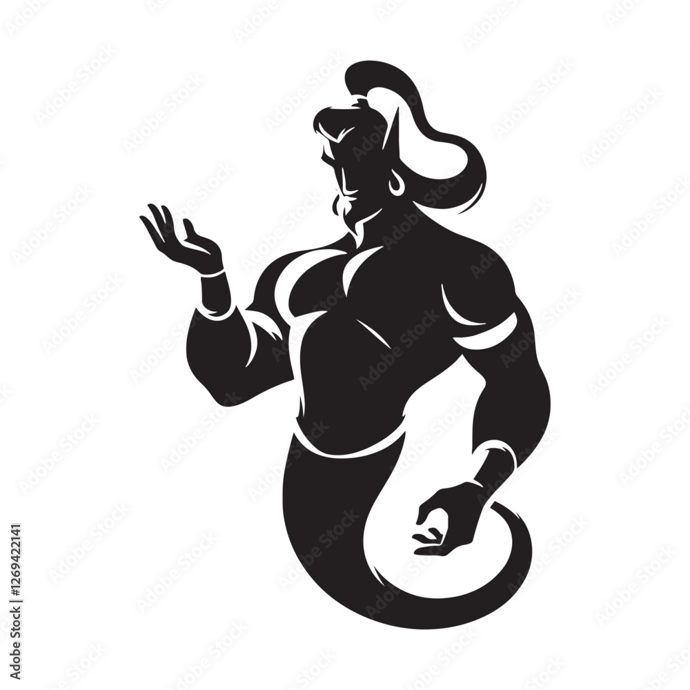 The celestial vapor Genie silhouette, formed from cosmic dust - Genie illustration - Genie vector - mythical creature silhouette
