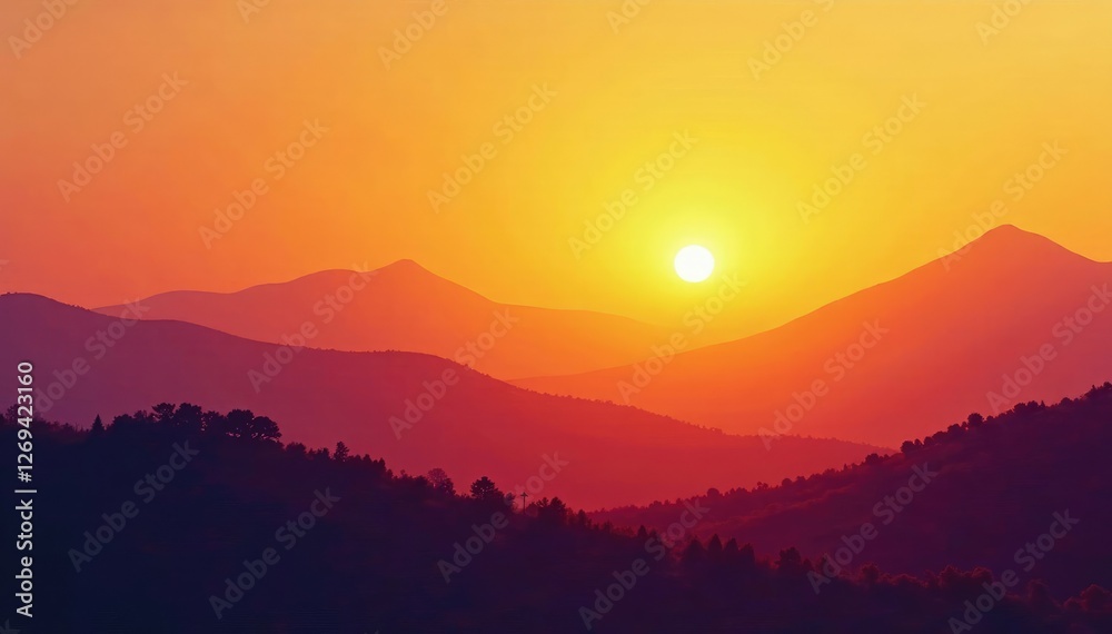 Fototapeta premium Sunset landscape with abstract warm yellow hues, calmingcolors, softlighting, gradienteffect