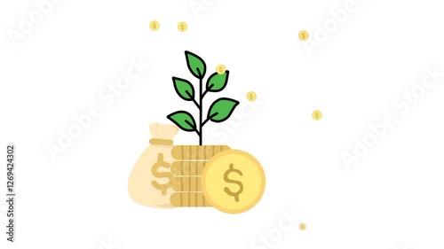 Growth icon animation in flat line style on white background.growth money icon animation