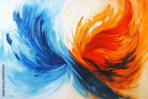Vivid abstract waves with fiery colors and serene blue backdrop capturing mov...