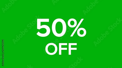 White 50% off sale text animation on green background
