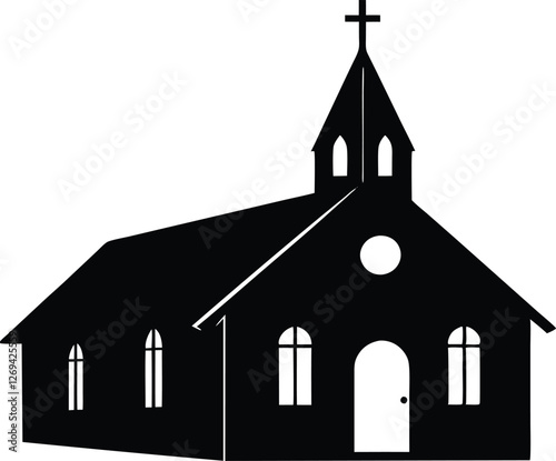 Church Building black silhouette, Faith God flat vector icon,