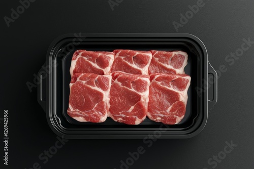 Illustration of a meat food tray with a blank paper label in 3D.