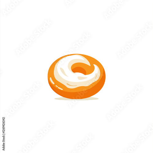 Bagel with cream cheese, 2D flat vector illustration, isolated on a white background.

