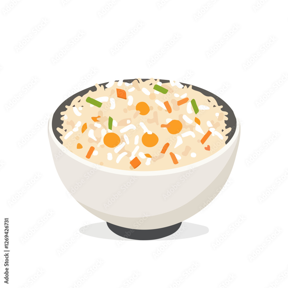 Biryani, 2D flat vector illustration, isolated on a white background.
Biryani, 2D flat vector illustration, isolated on a white background.