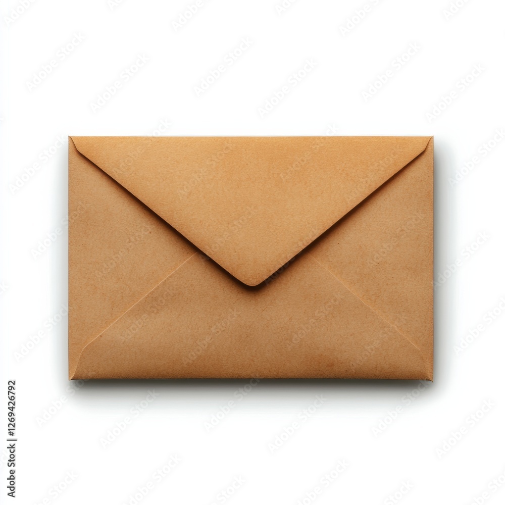 A closed brown envelope placed on a white background, showcasing its textured surface and pointed flap design. A closed brown envelope placed on a white background, showcasing its textured surface and pointed flap design.