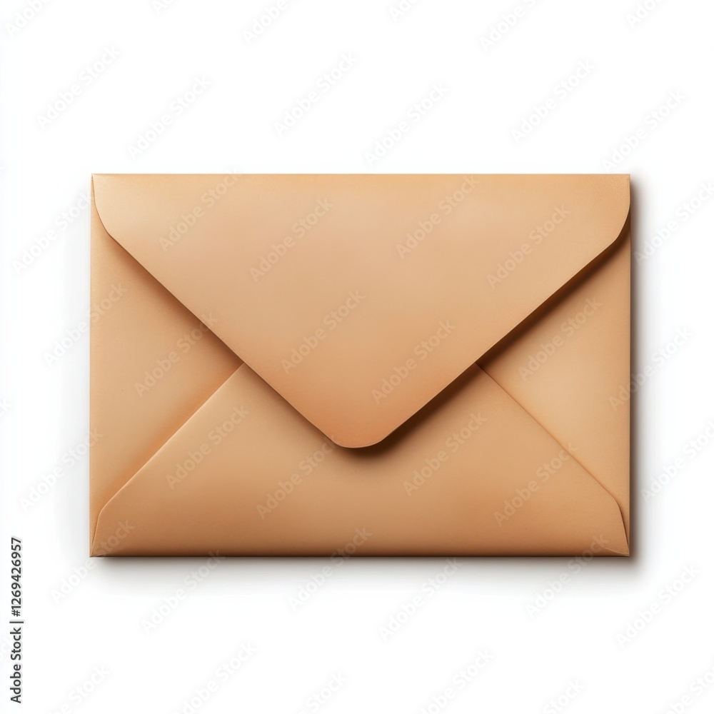 A closed envelope in a light beige color, positioned against a white background, showcasing a smooth, minimalist design. A closed envelope in a light beige color, positioned against a white background, showcasing a smooth, minimalist design.