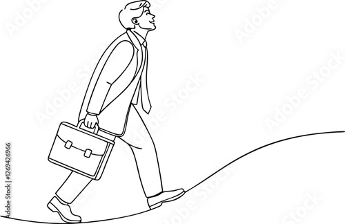 Ambitious Businessman Ascending Hill, Career Growth, Success Journey