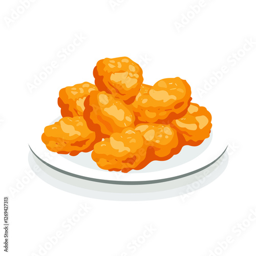 Chicken nuggets, 2D flat vector illustration, isolated on a white background.

