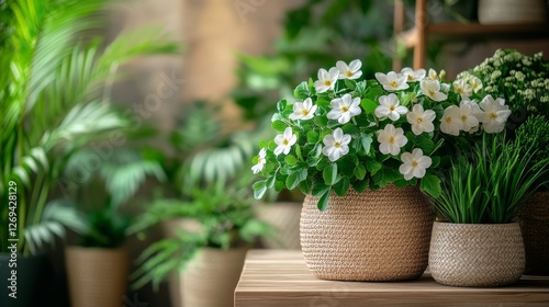 Blossoming flowers in a lush garden at dawn displaying vibrant colors and del...
