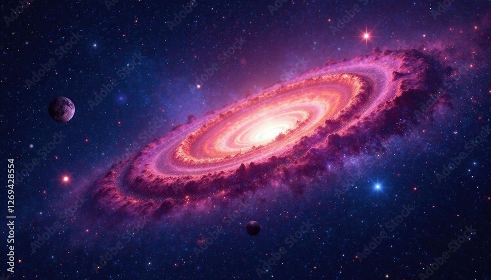 Naklejka premium Brightly colored nebula against a backdrop of dark stars and space, nebula, starry night sky, galaxy clusters