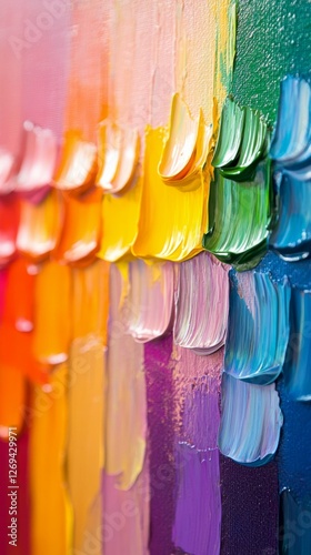 Vibrant paint strokes showcasing a spectrum of colors on a canvas in an artis...