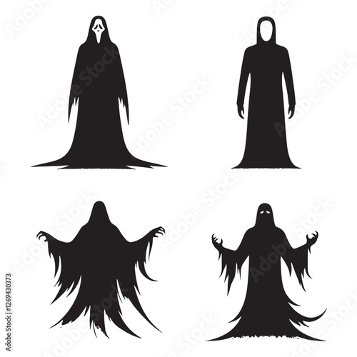 The forgotten presence Ghost silhouette haunting the unknown - Ghost illustration - Minimalist Ghost vector - Mythical creature - Horror silhouette
