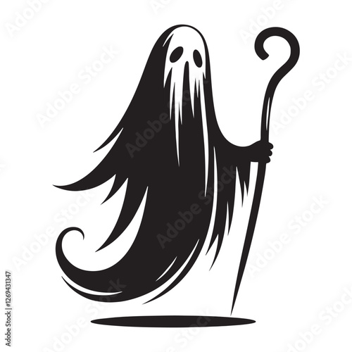 The ancient spirit Ghost silhouette roaming the unseen world - Ghost illustration - Minimalist Ghost vector - Mythical creature - Horror silhouette
