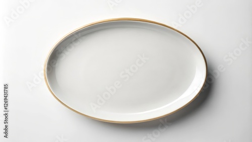 Oval Plate with Gold Rim on White Background