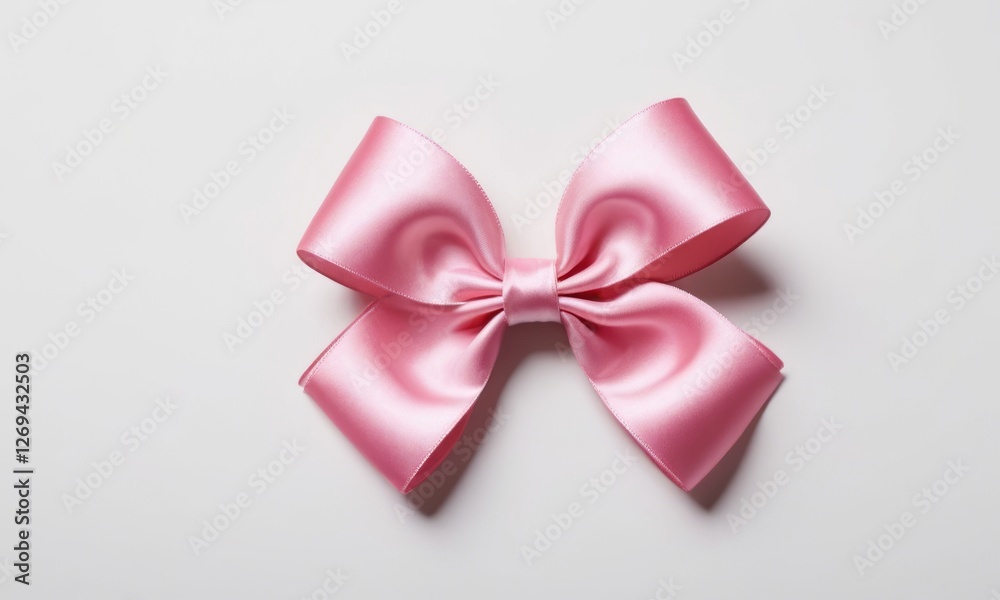 A delicate pink satin bow resting on a clean white background, perfect for gifts or decorations. A delicate pink satin bow resting on a clean white background, perfect for gifts or decorations.