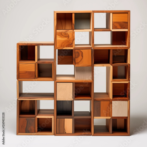 Modern Wooden Modular Shelving Unit with Drawers