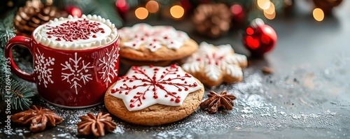 Festive Mug with Holiday Cookies Decorated in Icing