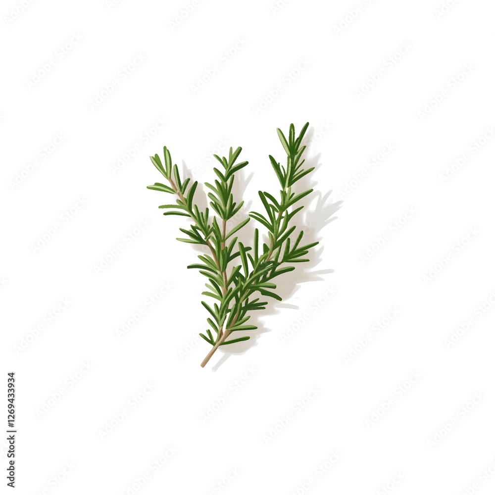 Fresh rosemary sprig laid on a clean surface showcasing vibrant green foliage and texture for culinary use Fresh rosemary sprig laid on a clean surface showcasing vibrant green foliage and texture for culinary use