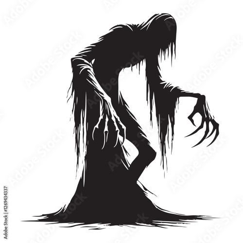 Unseen Ghost silhouette whispering through the darkened halls - Ghost illustration - Minimalist Ghost vector - Mythical creature - Horror silhouette
