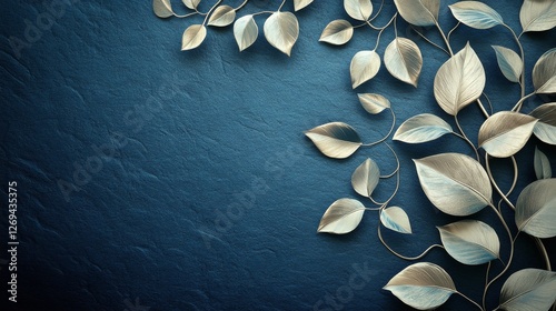 Elegant leaf patterns on a blue background create a stunning decorative effec...