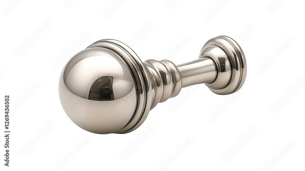 Closeup detail of a polished chrome round door knob, reflecting light and modern design Closeup detail of a polished chrome round door knob, reflecting light and modern design