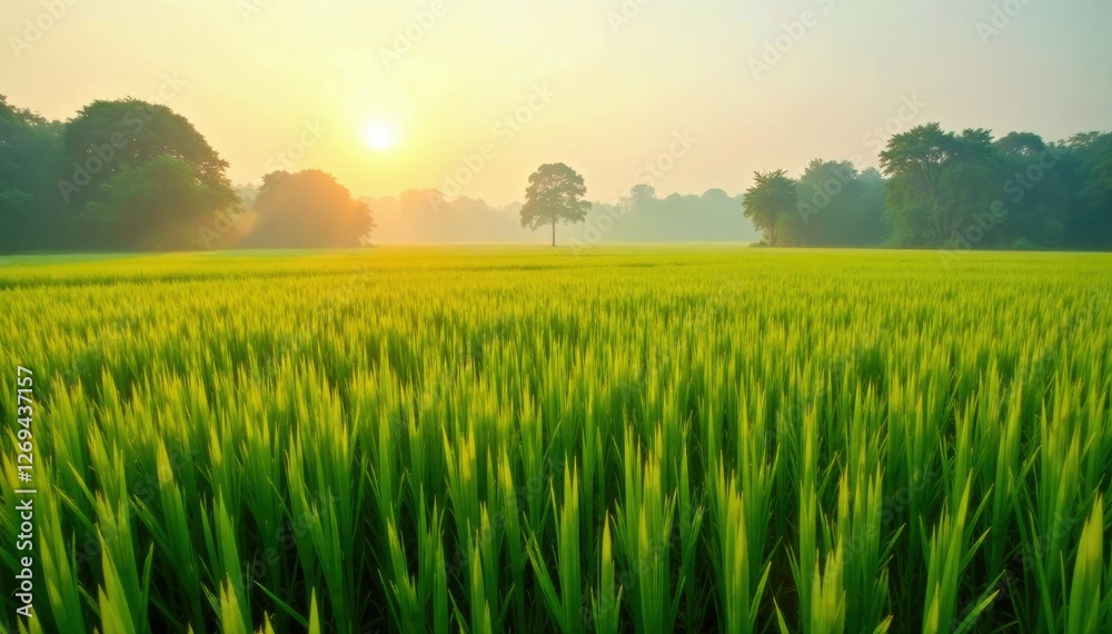 Morning sunlight casting shadows on ricefields, morning, natural, Morning sunlight casting shadows on ricefields, morning, natural,
