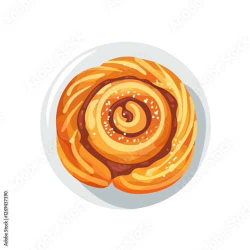 Danish pastry, 2D flat vector illustration, isolated on a white background.

