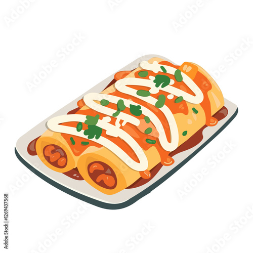 Enchilada, 2D flat vector illustration, isolated on a white background.

