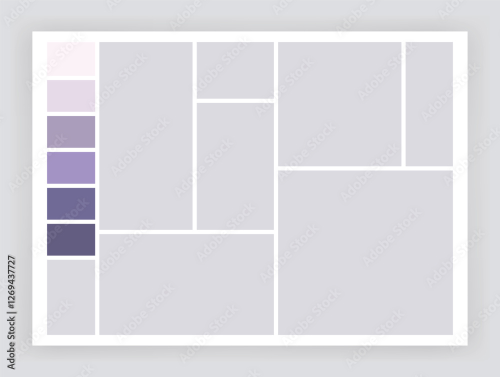 Photo collage template. Album brandboard, set portfolio images. Mood board background. Mosaic picture frame. Gallery banner. Vector illustration