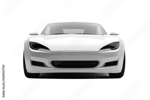 Sleek white sports car front view isolated on transparent background