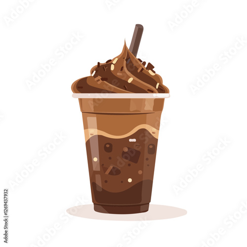 Frozen chocolate dessert, 2D flat vector illustration, isolated on a white background.

