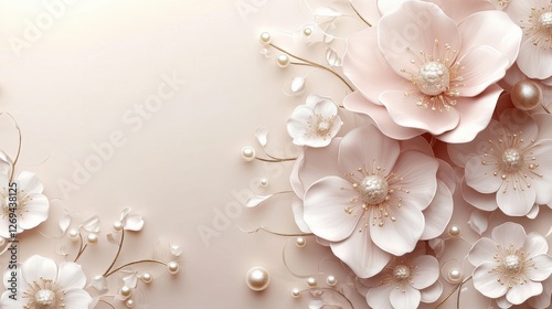 Soft pink petals and elegant fabric create serene decor in a delicate design ...