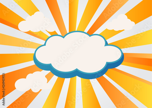 sun and clouds,sun with cloud background,Comic explosive bright concept with blank speech bubble and blot on blue background. Vector illustration,a yellow and white sunburst,Colorful colourful vector 