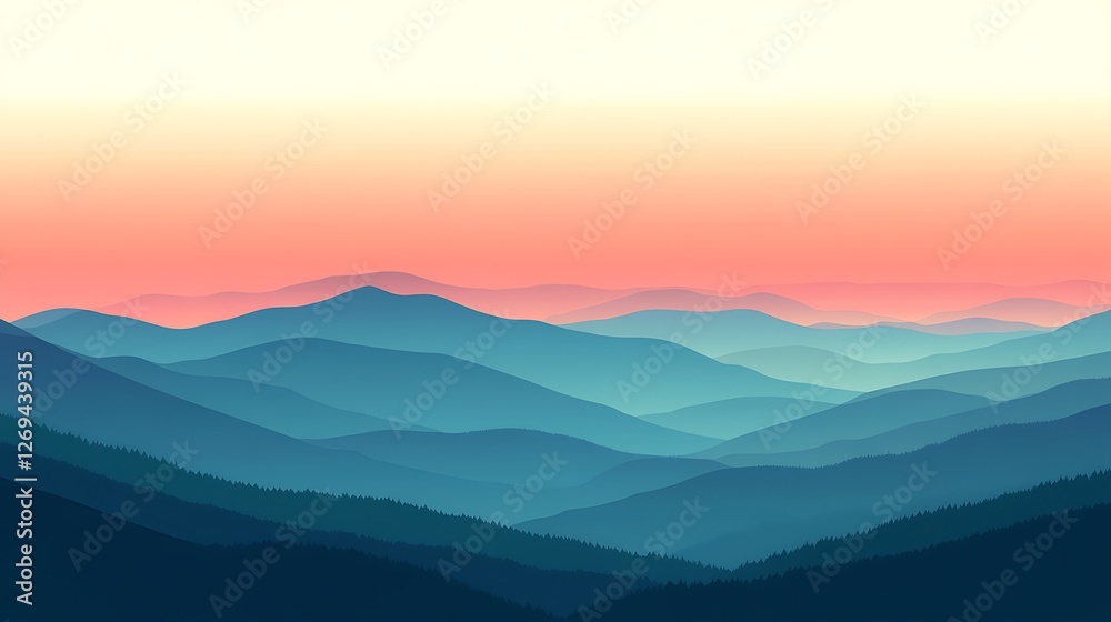 Obraz premium Serene Sunset Over Rolling Blue Mountains