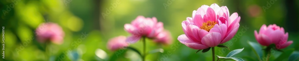 peonies blooming with lush greenery in the background, spring flowers, blossoms peonies blooming with lush greenery in the background, spring flowers, blossoms