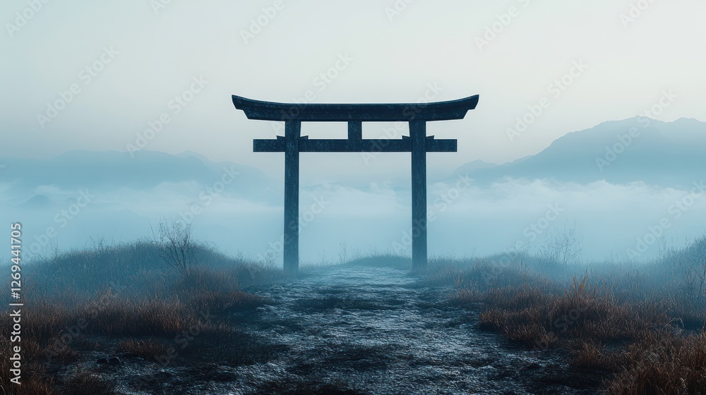 A subtle gradient with a single torii silhouette in the distance