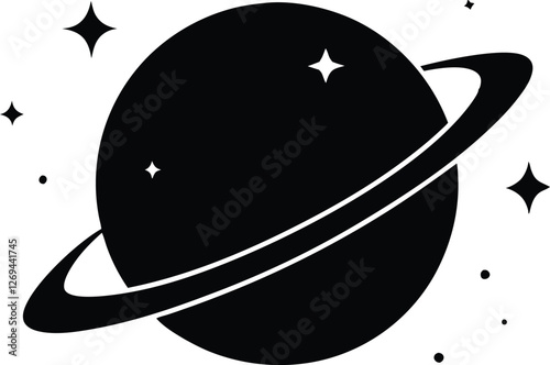 Planet Saturn with planetary ring silhouette, cosmos and planet vector