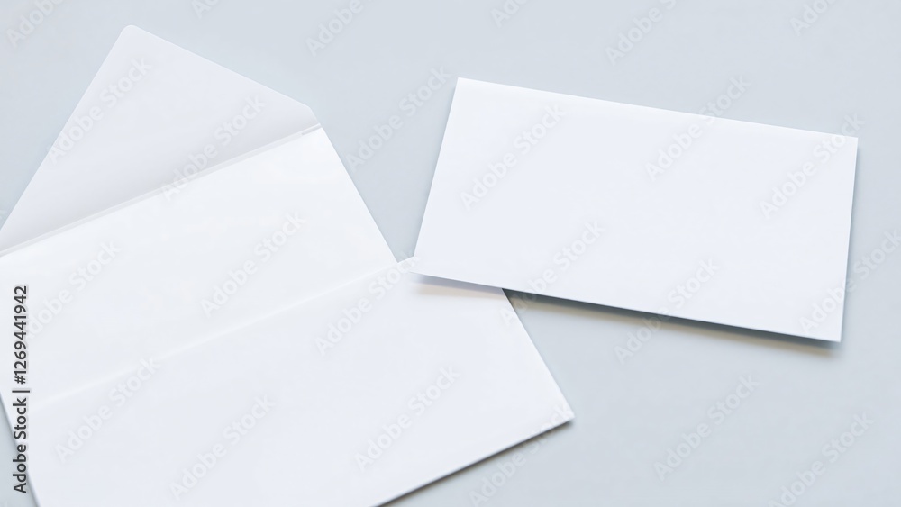 Blank White Envelope and Card Mockup on Light Gray Background Blank White Envelope and Card Mockup on Light Gray Background