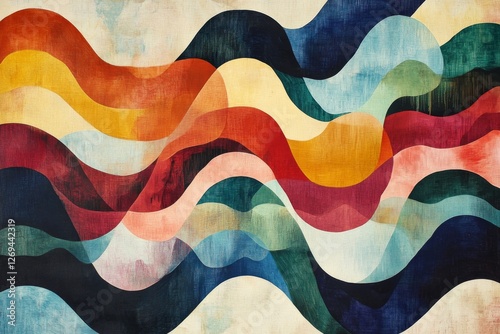 Colorful artistic waves of paint create a vibrant texture on a wall surface