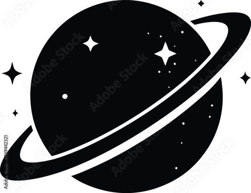 Planet Saturn with planetary ring silhouette, cosmos and planet vector