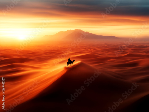 Serene meditation journey desert landscape nature photography sunset over dunes wide-angle view tranquil reflection