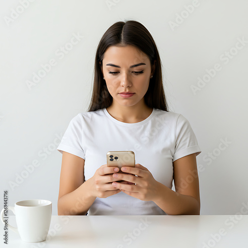 Una joven revisando su teléfono celular.