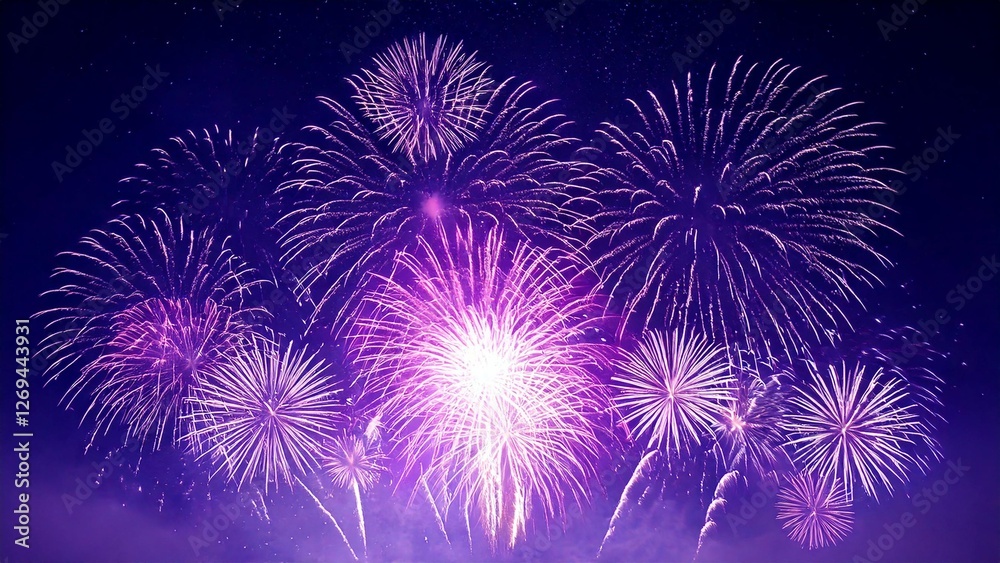 Fototapeta premium 青い夜空に輝く綺麗で美しい打ち上げ花火のイメージ 背景素材 AI生成素材