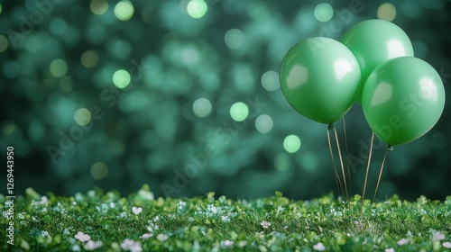 Colorful balloon decoration with green and yellow theme for a festive celebra...