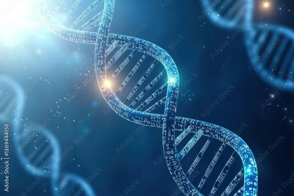 A vibrant depiction of a DNA double helix, illuminated against a dark background, symbolizing life, genetics, and molecular biology. A vibrant depiction of a DNA double helix, illuminated against a dark background, symbolizing life, genetics, and molecular biology.