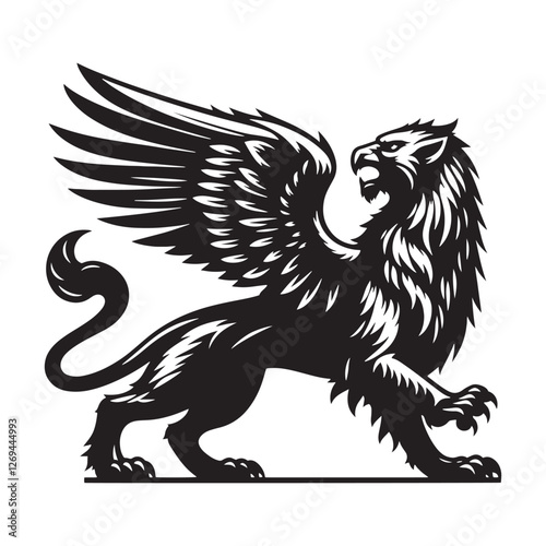 Griffin silhouette standing firm against the forces of evil - Griffin illustration - Minimalist Griffin vector - Mythical creature silhouette
